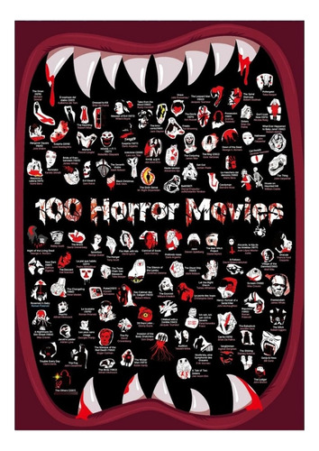 Poster 100 Peliculas Terror Rascar Raspar Brilla Oscuridad