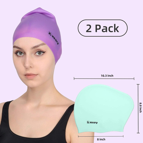 Keary 2 Pack Gorro De Baño De Silicona Para Pelo Largo...