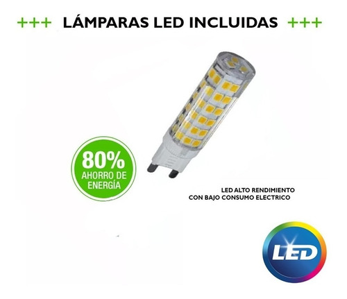 Aplique 2 Luces Cristal Y Acero Con Led Incluido Movil Con Ahora 18 Premium + Cuotas