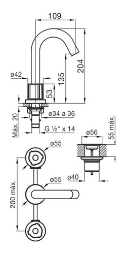Imagen 4 de 5 de Griferia De Baño Fv Lavatorio Mesada Radal 207/c7 Cromado