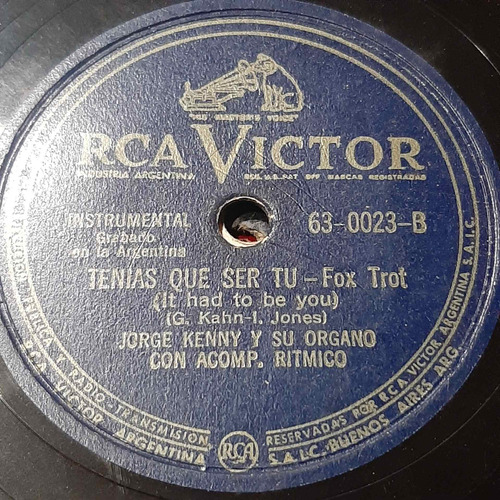 Pasta Jorge Kenny Su Organo Acomp Ritm Rca Victor C259