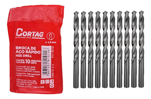 Broca Aco Rapido Cortag 3,5mm - 61914 - Kit C/10 Peca