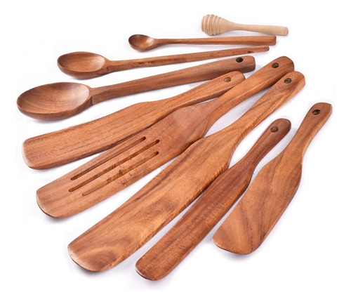 9 Cuchara Madera Para Cocinar Utensilio Teca Natural