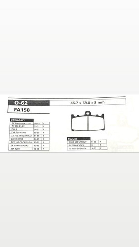 Pastilla Freno Del Kawasaki Zxr 750 H1/h2 Mod 89 Ora Ourway