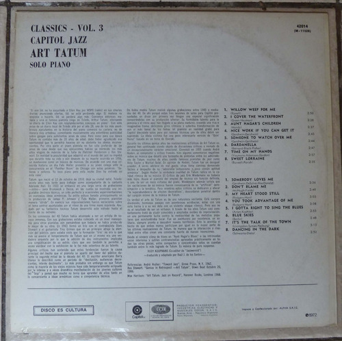 Disco Vinilo Capitol Jazz Classics Vol.3 Art Tatum (Usado)