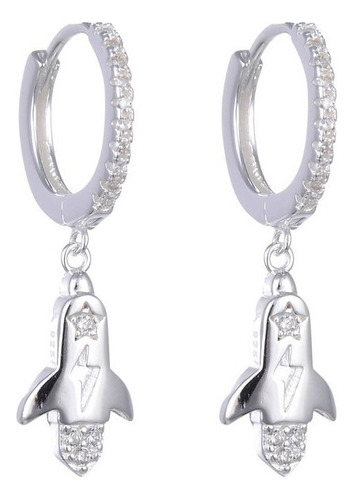 Aritos Aros Huggies Con Dije Nave Espacial Plata 925 Argolla