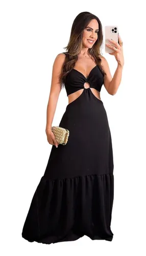 Vestido longo de amarrar nas costas 2025