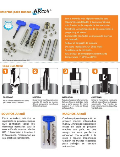 Kit Reparacion Roscas Insertos M 8x1 Arcoil Profesional
