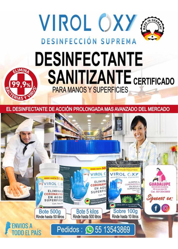Sobres Sanitizantes Virol-oxy, Certificado, No Tòxico.
