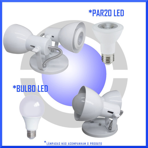 Imagem 2 de 7 de Spot De Sobrepor Luminaria Para Duas Lampada Bulbo Led Bocão