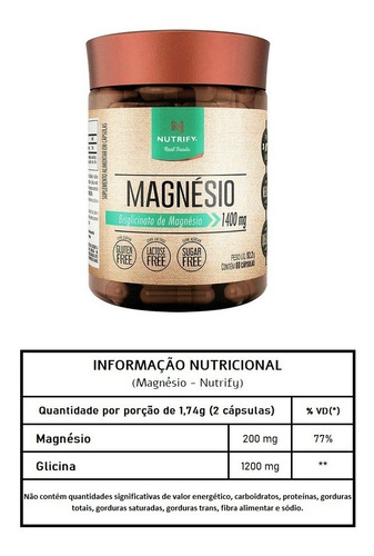 Magnésio Bisglicinato 1400mg Nutrify - 60 Cápsulas