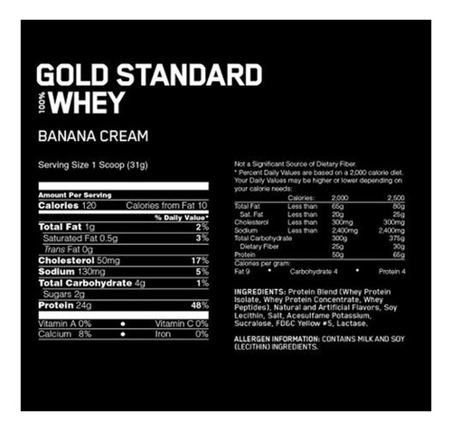Suplemento en polvo Optimum Nutrition Proteína Gold Standard 100% Whey proteína sabor banana cream en pote de 907g