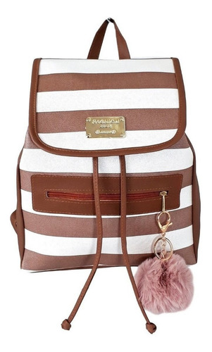 Bolsa Mochila Courino Modelo Saco Costas C/ Chaveiro Pompom