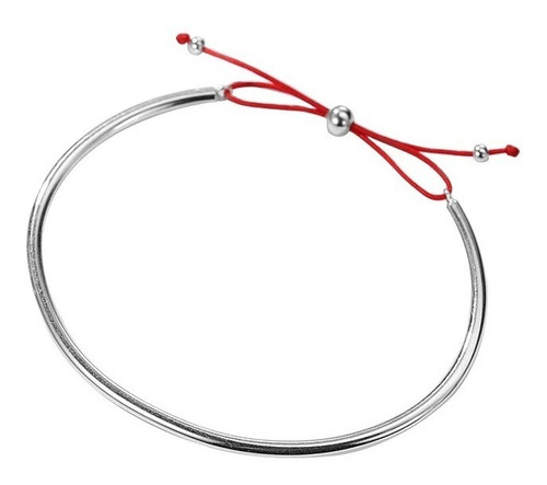 Pulsera De Plata Con Lazo De Cuerda Roja Y Remates De Esfera