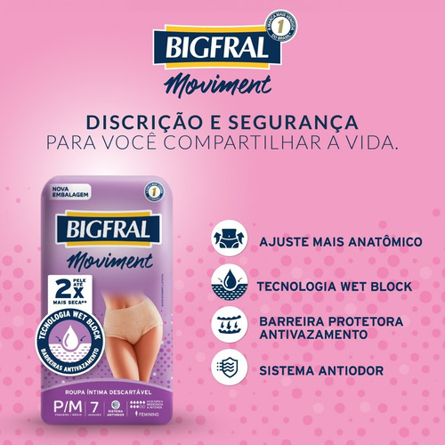 Imagem 2 de 5 de Roupa Íntima Bigfral Moviment Feminina P/m - 7 Unidades