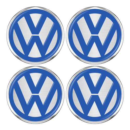 Kit 4 Emblema Adesivo Calota Volkswagen Resinado Azul 48mm