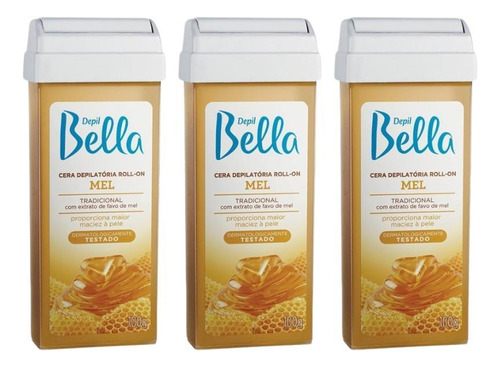 Depilatorio Depil Bella Roll-on Mel 100g - Kit Com 3un