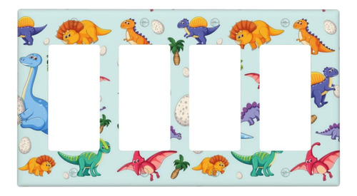 Cute Dinosaur 4 Gang Rocker Switch Cover Quad Decora Wall Pl