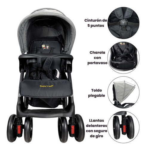 Carriola Gemelar Para Bebe Ruedas Con Freno Plegable Reclina Color Gris Chasis Gris