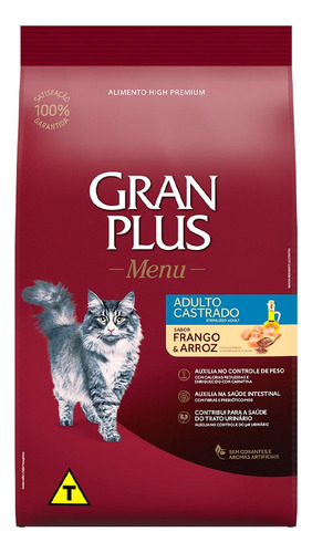 Ração Granplus Gatos Castrados Frango E Arroz 10,1kg