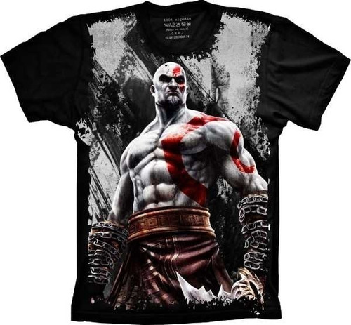 Camiseta Geek Plus Size Preta Estampa God Of War Kratos