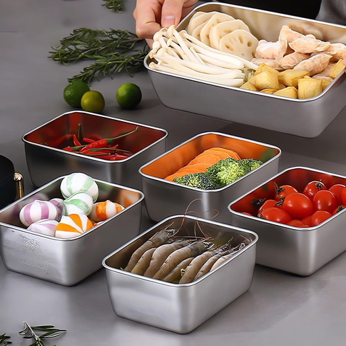 Juego De 3 Cajas Recipientes De Acero Inoxidable Con Tapas