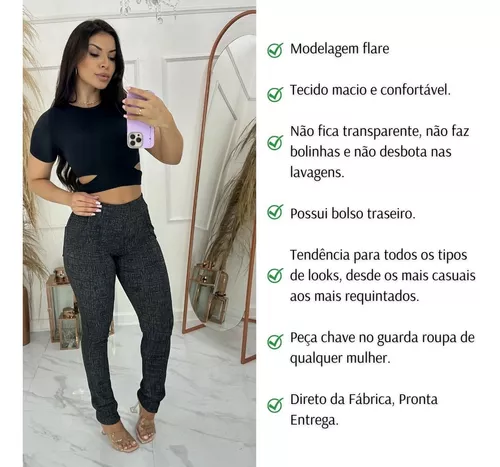 Calça Legging Flare C Cintura Alta P Ao Gg Sem Transparência