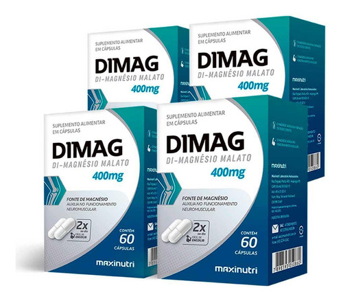 Kit 04 Dimag Dimalato De Magnésio 400mg 60 Caps Maxinutri