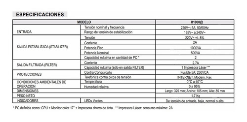 Imagen 5 de 7 de Estabilizador Atomlux De R1000 1000 Va 2 Pc
