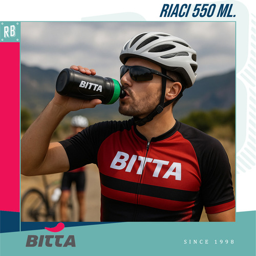 Caramañola Botella Bicicleta Bitta Riaci Capacidad 550 Ml Negro Verde Ideal Para La Hidratación En Todo Tipo De Deportes Y Condiciones Boquilla Push-pull