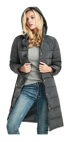 Parka Mujer Acolchada Con Cinturón Y Capuchón Gris