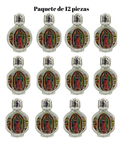 Recuerdo Botella De Cristal Para Agua Bendita 12 Pzas Virgen Plateado