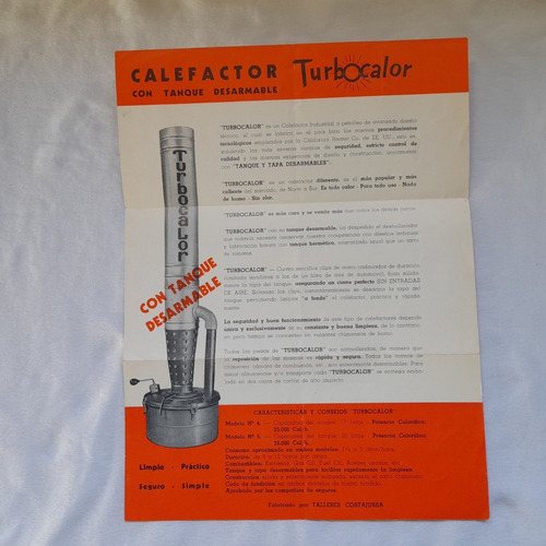 Antiguo Folleto De Calefactor Turbocalor