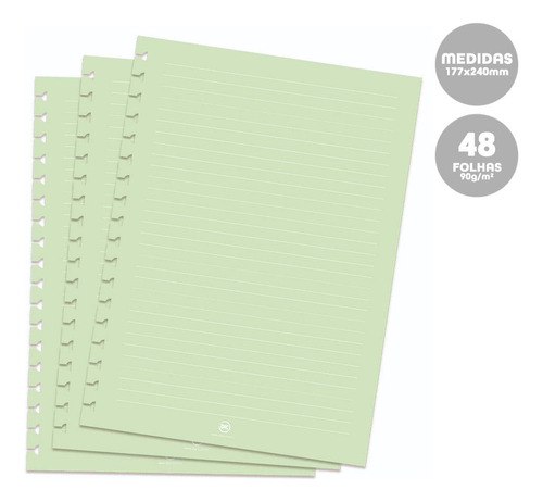 Refil Caderno Smart Colegial 48fl Verde Pauta Branca Dac