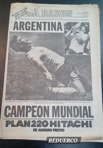 Diario La Razón Argentina Campeón Mundial 86 30/6 Póster