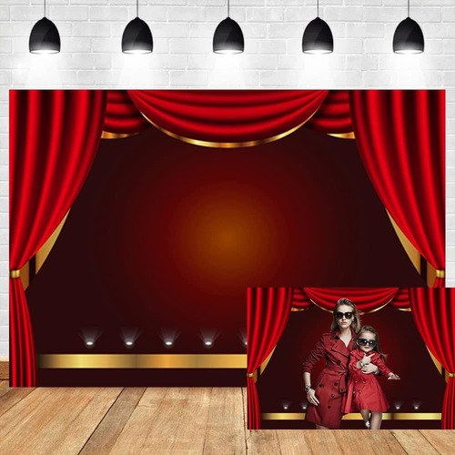 Telón De Escenario 15 X 10 Pies Rojo Con Encaje Dorado