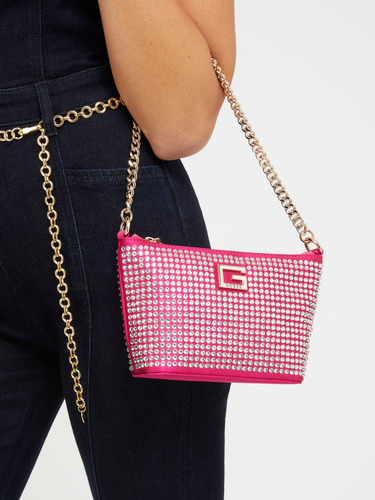 Bolsa Guess Estilo Bucket Mini 100% Original Nueva Magenta Dorado Brillante