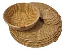 Comprar Set X4 Individual Plato De Sitio Y Posavaso + 1 Panera Yute