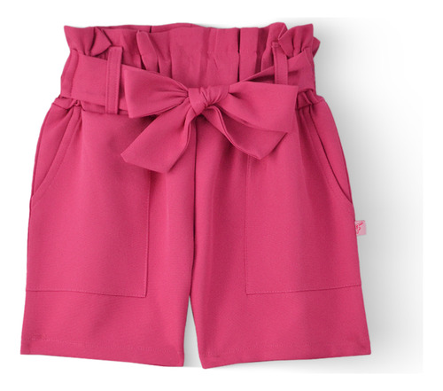 Short Y Blusa Con Bolsas Y Moño Para Niña Flory 0027 Fucsia Talla G / 10 A 11 Años