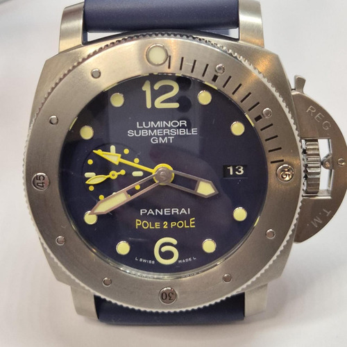 Panerai Luminor Submersible Pole 2 Pole Mike Horn 47mm Gmt Azul Prateado Azul (Usado)