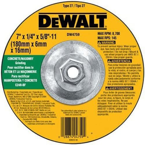 Dewalt Dw4759 7-inch By 1/4-inch By 5/8-inch-11 Hormigon/