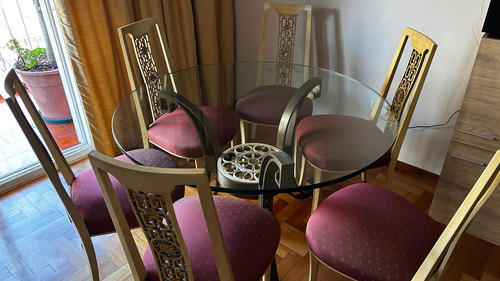 Mesa Antigua Clásica Con 6 Sillas 1.2m De Largo Cristal Rayado (Usado)