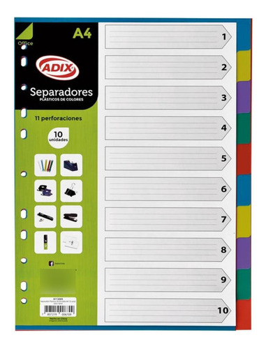 Separadores Plásticos Tamaño A4 Adix (10ud)