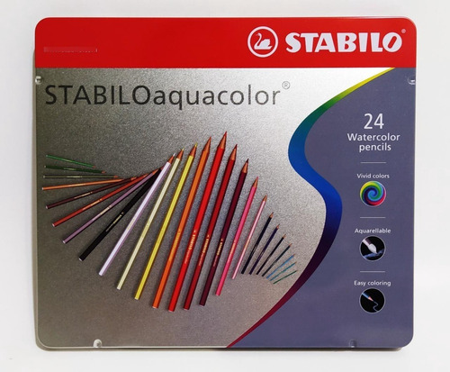 Colores Acuarelables Stabilo Aquacolor X 24 Estuche De Metal