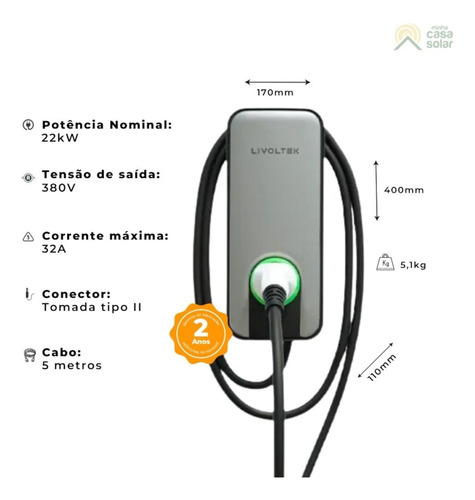 Smart Wallbox 22 Kw Livoltek 380v Tipo 2 Carro Eletrico