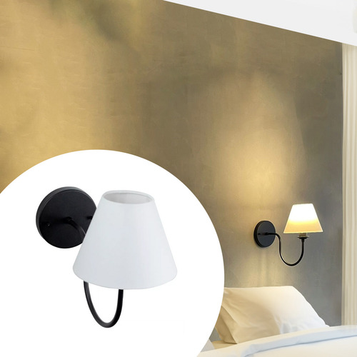 Arandela De Parede Preto Em Aluminio Com Cupula Branco Tecido Algodao Soquete E27 Tensao 127/220V