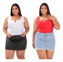 Comprar Kit 2 Blusas Cropped Plus Size Feminina Suplex Decote V