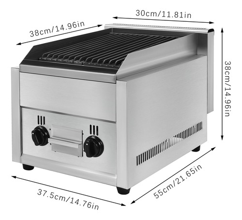 Parrilla De Gas 53 Cm 2 Quemadores Acero Inoxidable Para Bar
