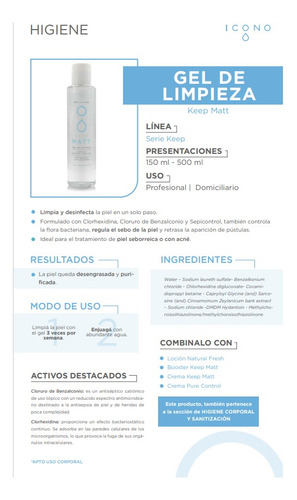 Gel Limpieza 500ml Crema 70g Lapiz Secativo Keep Matt Icono