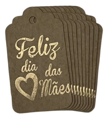 100 Tags Kraft Feliz Dia Das Mães Coração Ouro Tam 7x4